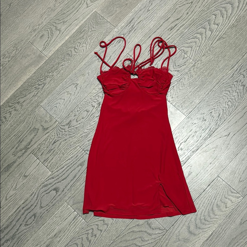 Elegant Red Dress with Strappy Details